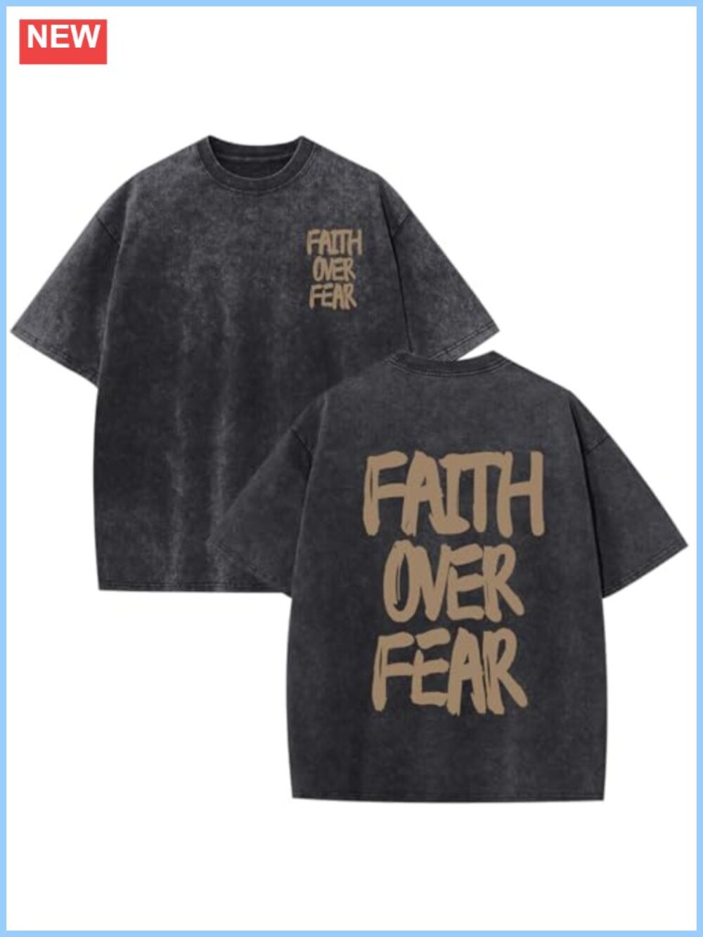 Christian Faith Over Fear Cotton Graphic Tee Men's Oversized Acid Wash T-Shirt